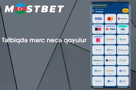 Mostbet tətbiqində depozit yatırma ekranı