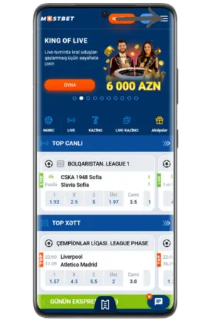 Mostbet rəsmi saytında Android yükləmə düyməsini göstərən ekran